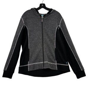 Kuhl Chianti Fleece Wool Blend Hooded Jacket Size L Black Gray Zip Up Hoodie